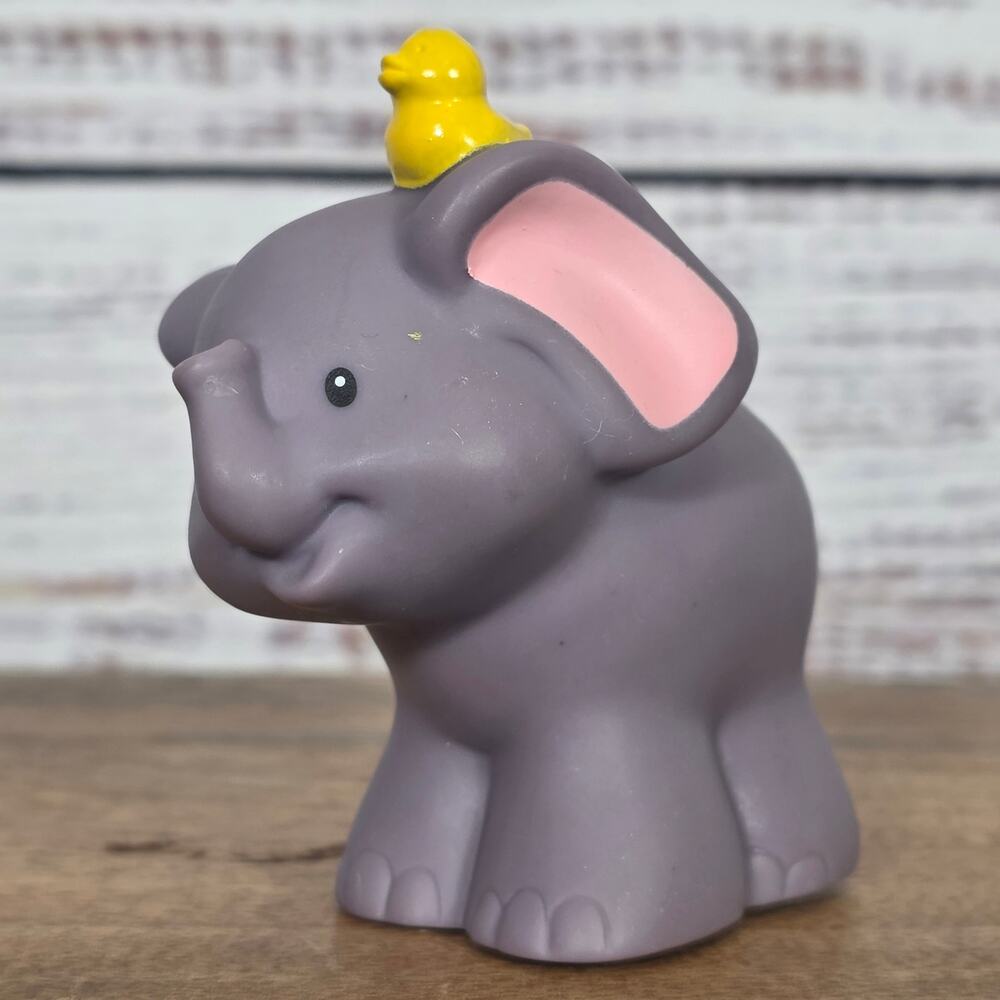 Fisher Price Little People Zoo Animal Gray Elephant w/Yellow Bird 2007 Mattel